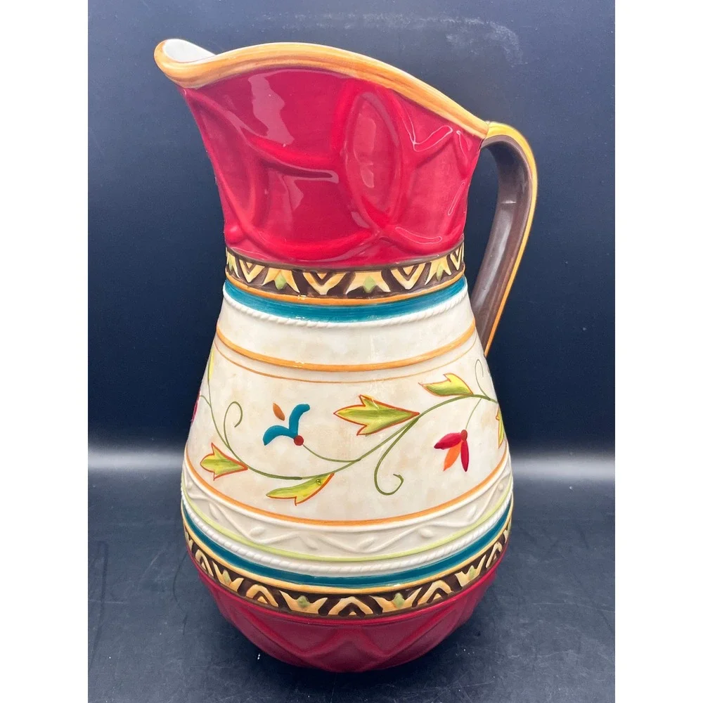 Fitz and Floyd Global Market Ceramic Pitcher Iced‎ Tea Margarita Sangria Red 11